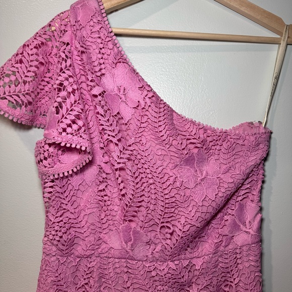 Shoshanna Pink Lace Fit n Flare Midi Dress Size 12 Cocktail Party Designer $550 - Picture 4 of 6